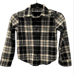 Quince Kids Size 7 Buffalo Fleece Stretch Button Down Sweater Shirt Black Casual